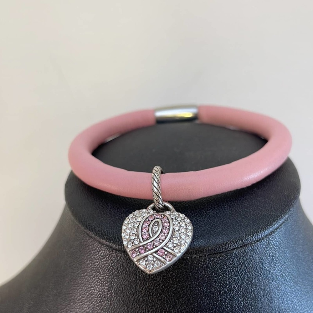 Brighton Woodstock Single Leather Pink breast cancer awareness heart charm